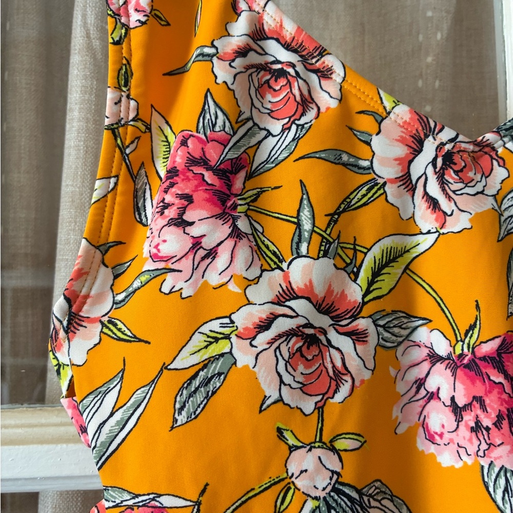 Xhilaration Floral One Piece Swimsuit - Yellow and Pink